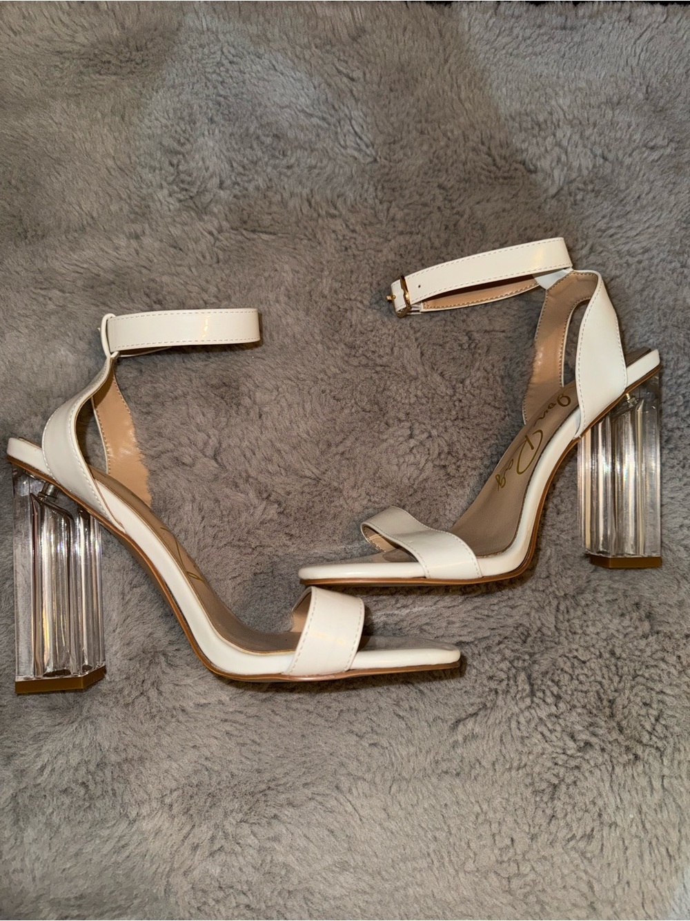 Women’s White Ankle-Strap Heeled Sandals with Clear Block Heel 6.5 - BRAND NEW!